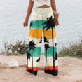 thumbnail image 4 of Women Palm Tree Wide Leg Pants High WaistTrousers Casual Boho Palazzo Pants Lounge Elastic Waist Pants Comfy Flower Print Dresses Pants, 4 of 5