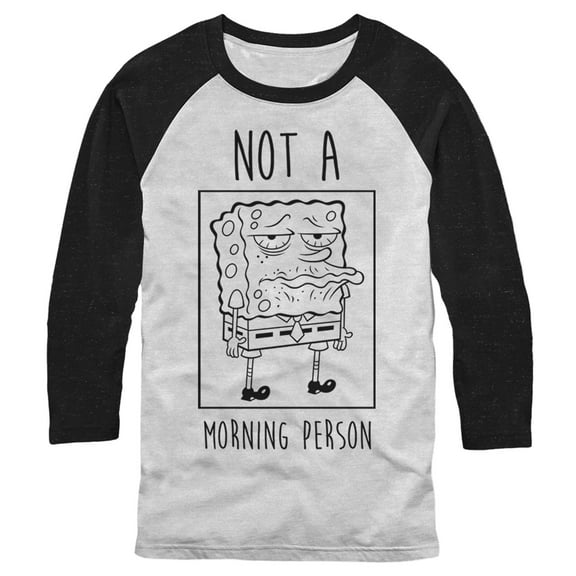 Men's SpongeBob SquarePants Not a Morning Person Baseball Graphic Tee White/Black Small