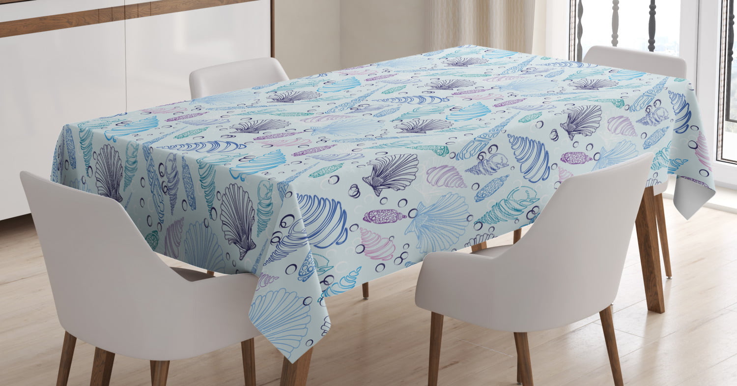 Nautical Tablecloth, Various Sea Shell Pattern Underwater Bubbles Ocean ...
