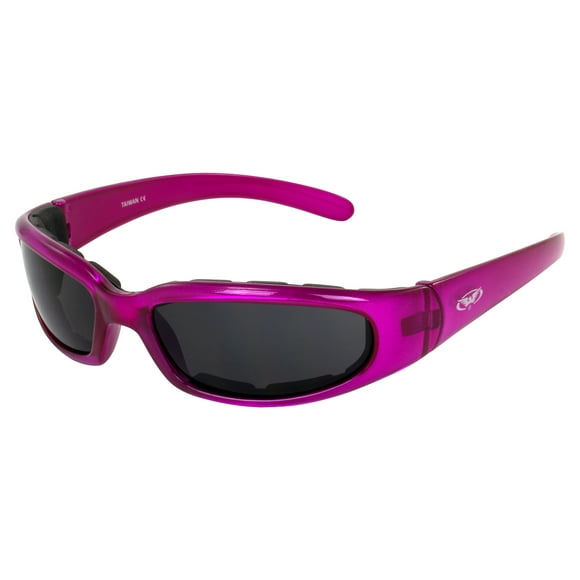 Global Vision Chicago Padded Motorcycle Glasses for Women Scratch-Resistant Pink Frame w/Super Dark Lens