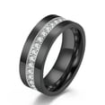 thumbnail image 2 of Men's 8mm Stainless Steel Black Silver Band Wedding Zircon Stone Fashion Jewelry, 2 of 6