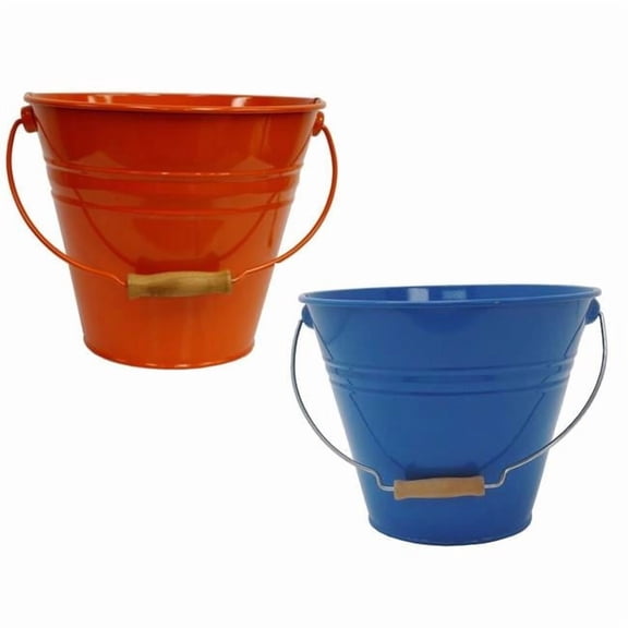 HIT 5202E B-TA S-2 Enameled Galvanized Steel Recycling Bin-Storage Container, Blue & Tangerine - Set of 2
