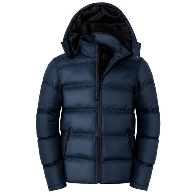 RKSTN Mens Puffer Jacket Stand Collar Zip Up Quilted Lightweight Down Jacket Winter Solid Color Warm Hooded Jacket with Pockets