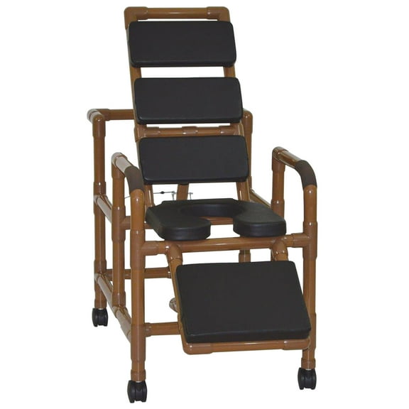MJM International WT193-SSDE-TP-BLK WoodTone Reclining Shower Chair with Black Total Padding