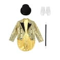 thumbnail image 5 of TiaoBug Children's Magician Outfits 4Pcs Long Sleeve Sequins Tailcoat with Hat Magic Wand Gloves Set Gold 14, 5 of 7