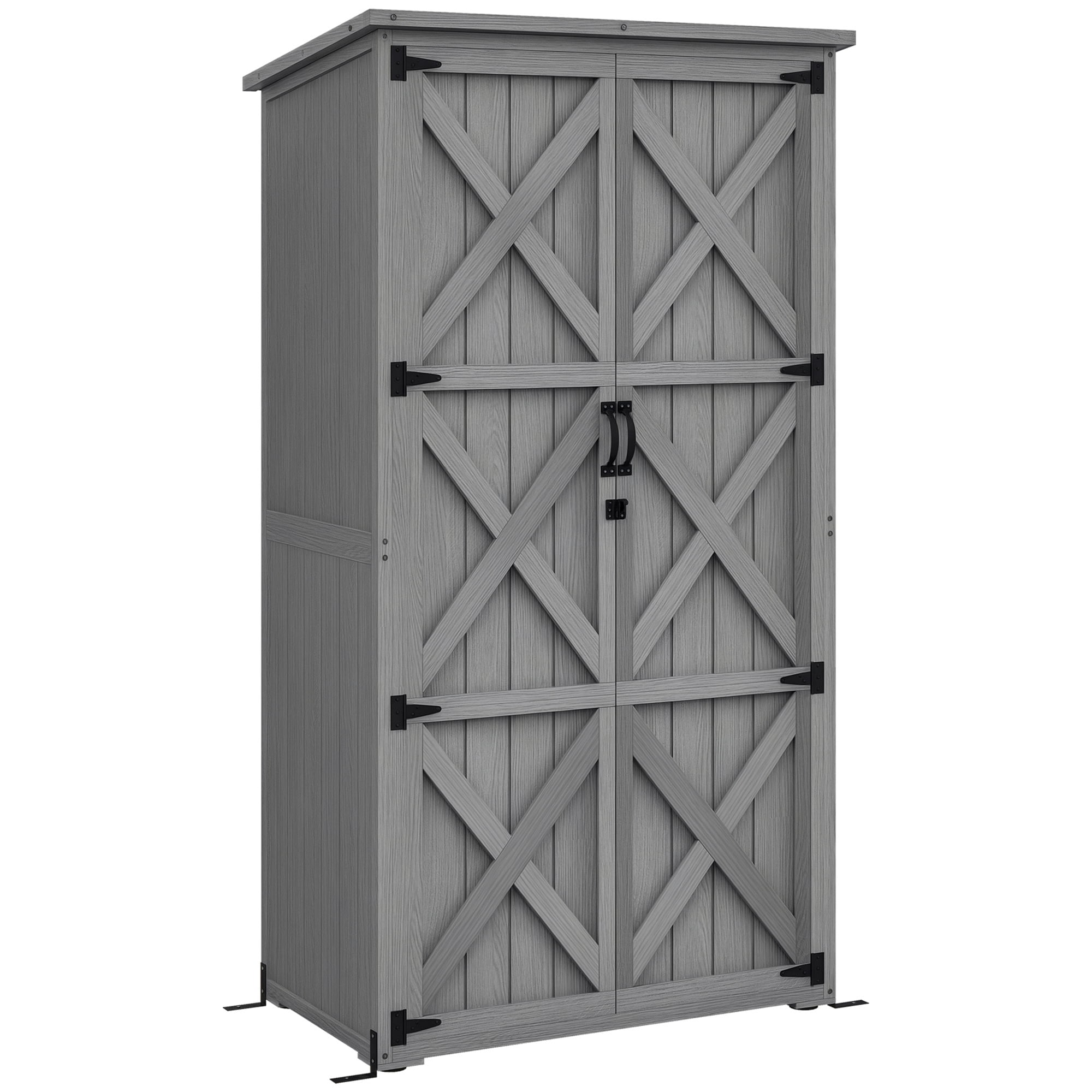 Outsunny Waterproof Fir Wood Storage Cabinet Shed, 35.5" x 21.5" x 66.25", Gray