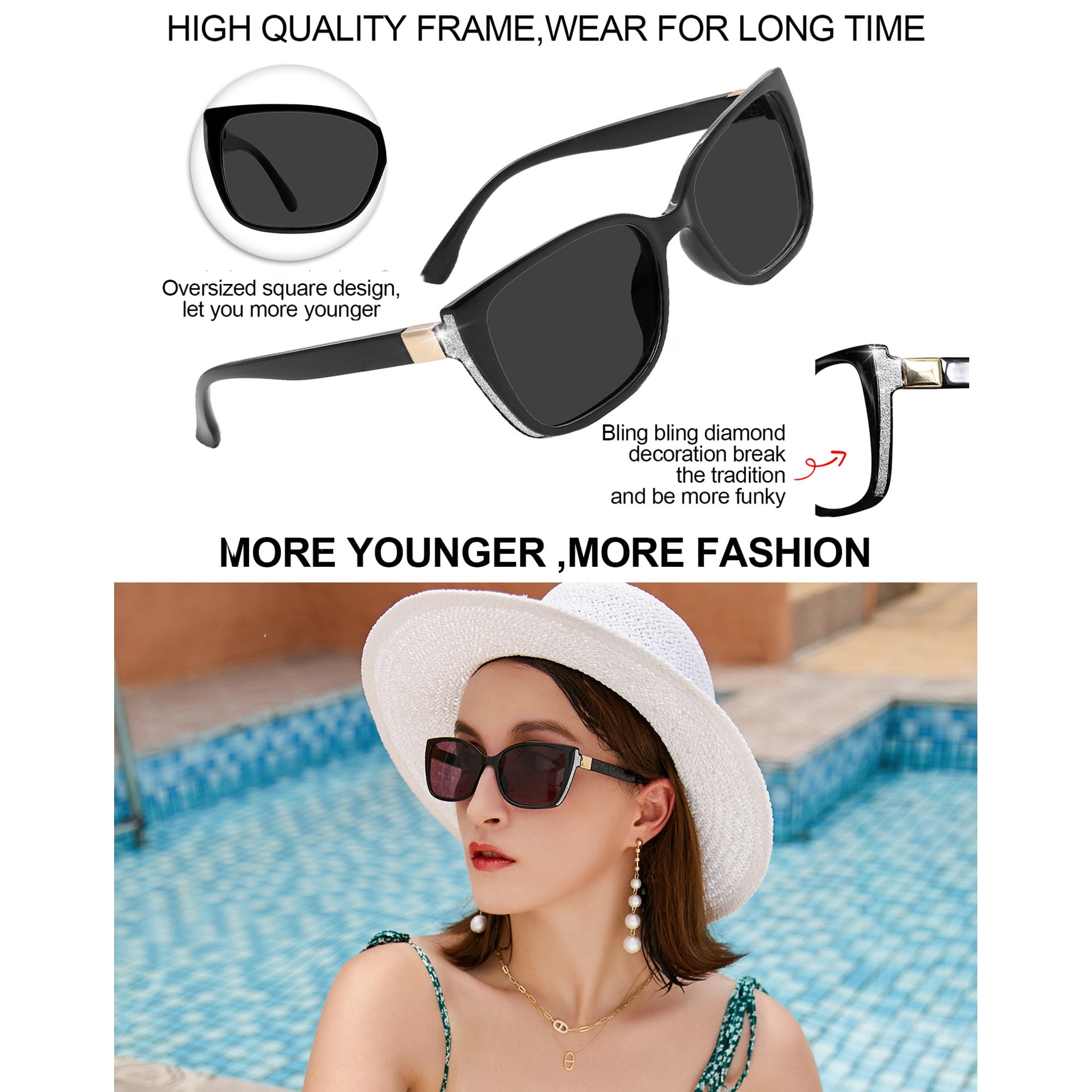 OCCI CHIARI Women's 3.50 Reading Glasses Sunglasses Blue Light Sunglass UV Protection Black Readers 1.0 1.25 1.5 1.75 2.0 2.25 2.5 2.75 3.0 3.5 with Acrylic Lens