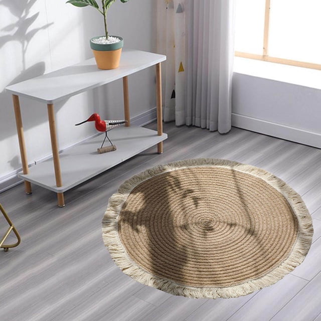 Langgg Soft Jute Area Rug Braided Tassel Design Chair Pad Coffee Table for Study area rug Round Jute Throw Rug Floor Mat 45cm