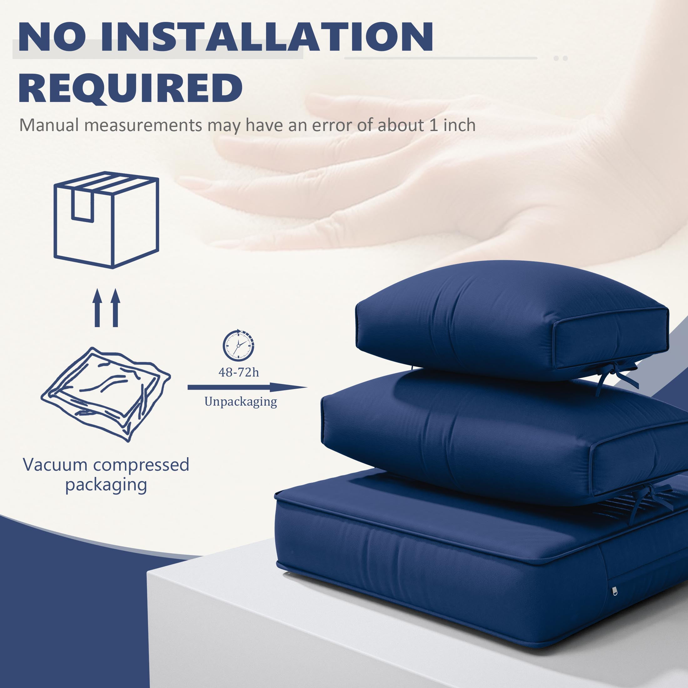 Snubbull 6-Seat Sectional Outdoor Patio Replacement Cushions Set, 25.5" x 25.5", 5" Foam High-Density, 14-Piece Water-Resistant Outdoor Cushion for Patio Conversation Sets, Liner&Cover, Blue
