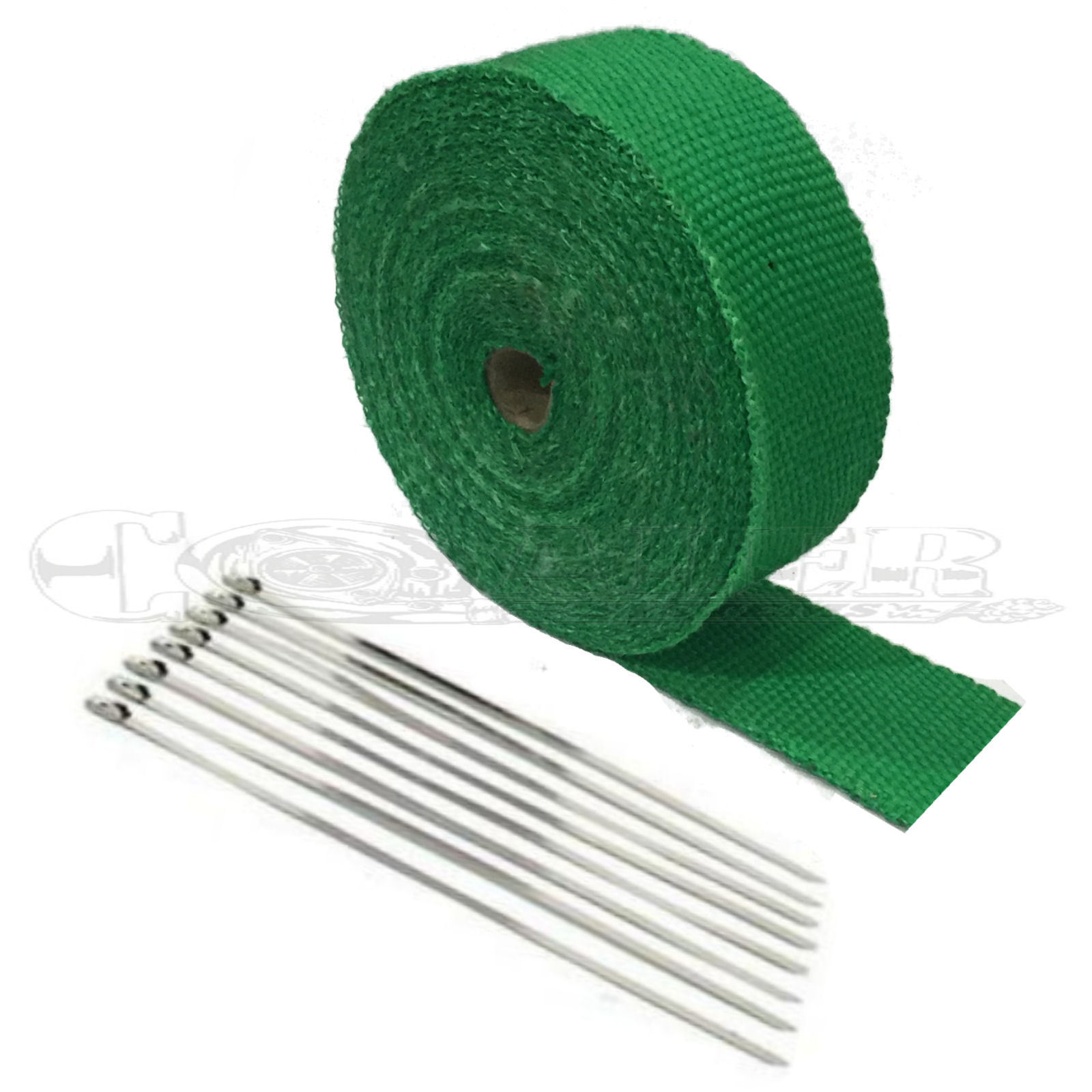 Green Exhaust/Header Heat Wrap; 2" x 25' Roll With Stainless Steel Zip
