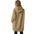 thumbnail image 4 of Fshiont Long Zip Up Hoodie Women Fleece Lined Oversized Tunic Sweatshirt Drop Shoulder Knee Length Fall Winter Hooded Jacket Khaki S, 4 of 6