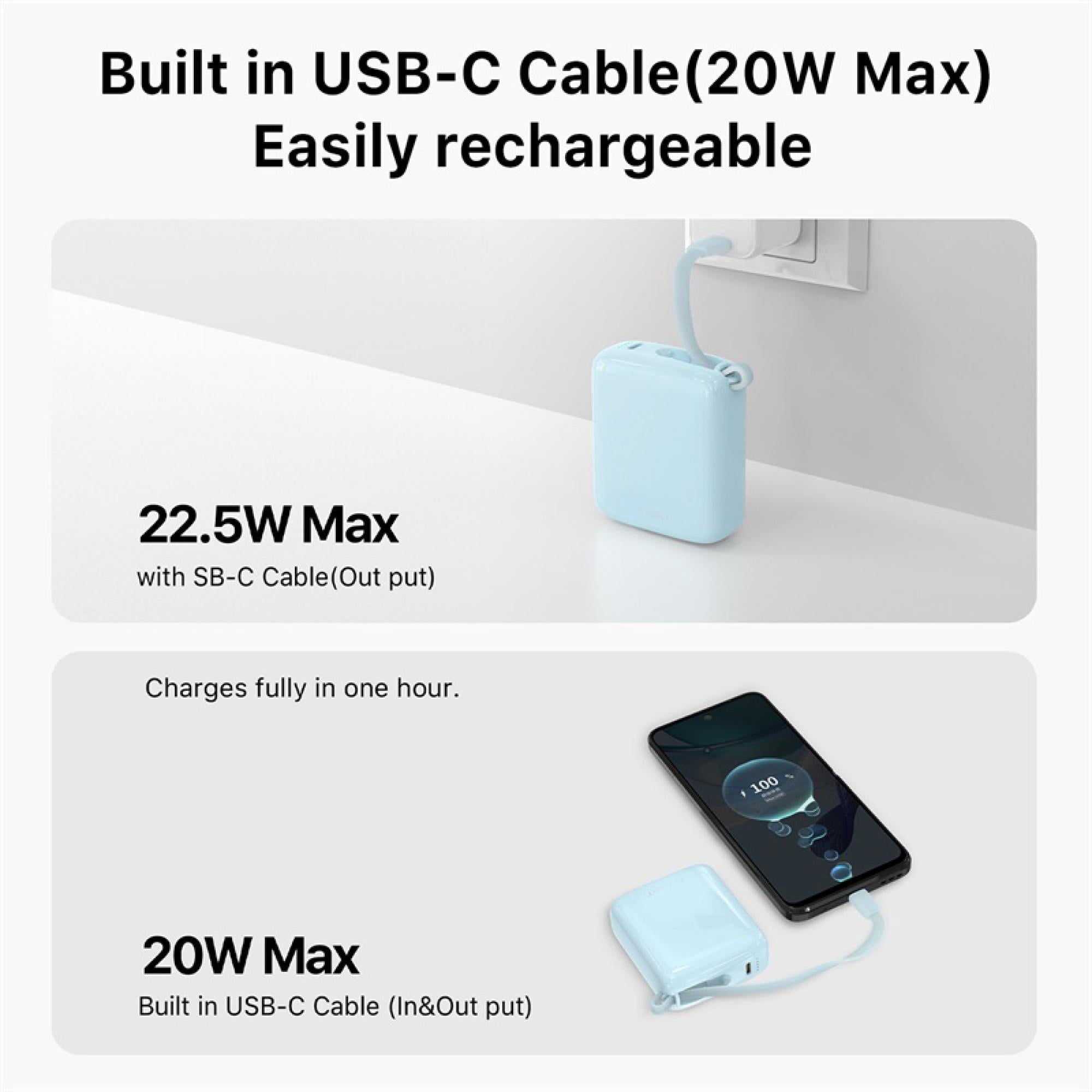 2-Pack 10,000 mAh Portable Power Banks with Built-In USB‑C Cable – Dual Device Charging, Compact Design Combo