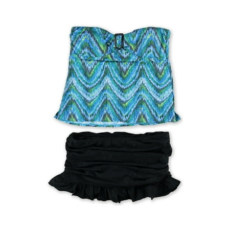Island Escape Womens Patterned Ruffled Skirtini 2 Piece Bandini blueblk 14