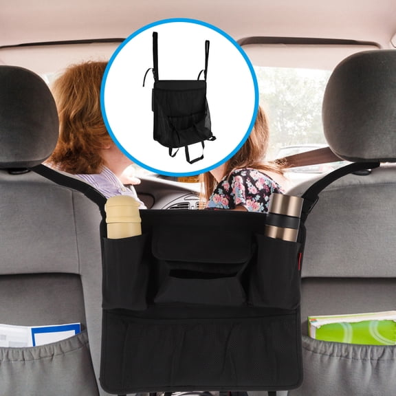 OUNONA Car Backseat Organizer Bag, Black Oxford Cloth Auto Storage with Multiple Pockets for Vehicle Seat