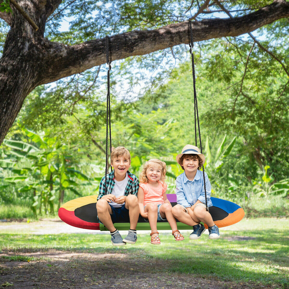 Gymax 60'' Saucer Tree Swing Surf Outdoor Adjustable Kids Giant Oval Platform Swing Set Colorful - image 2 of 10