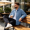 thumbnail image 4 of Vxararl Corduroy Shacket Jacket Men, Classic Button‑Up Casual Corduroy Shirt Overshirt, Vintage Shirt Jacket with Dual Chest Pockets for Fall Season Daily Use Sky Blue S, 4 of 6