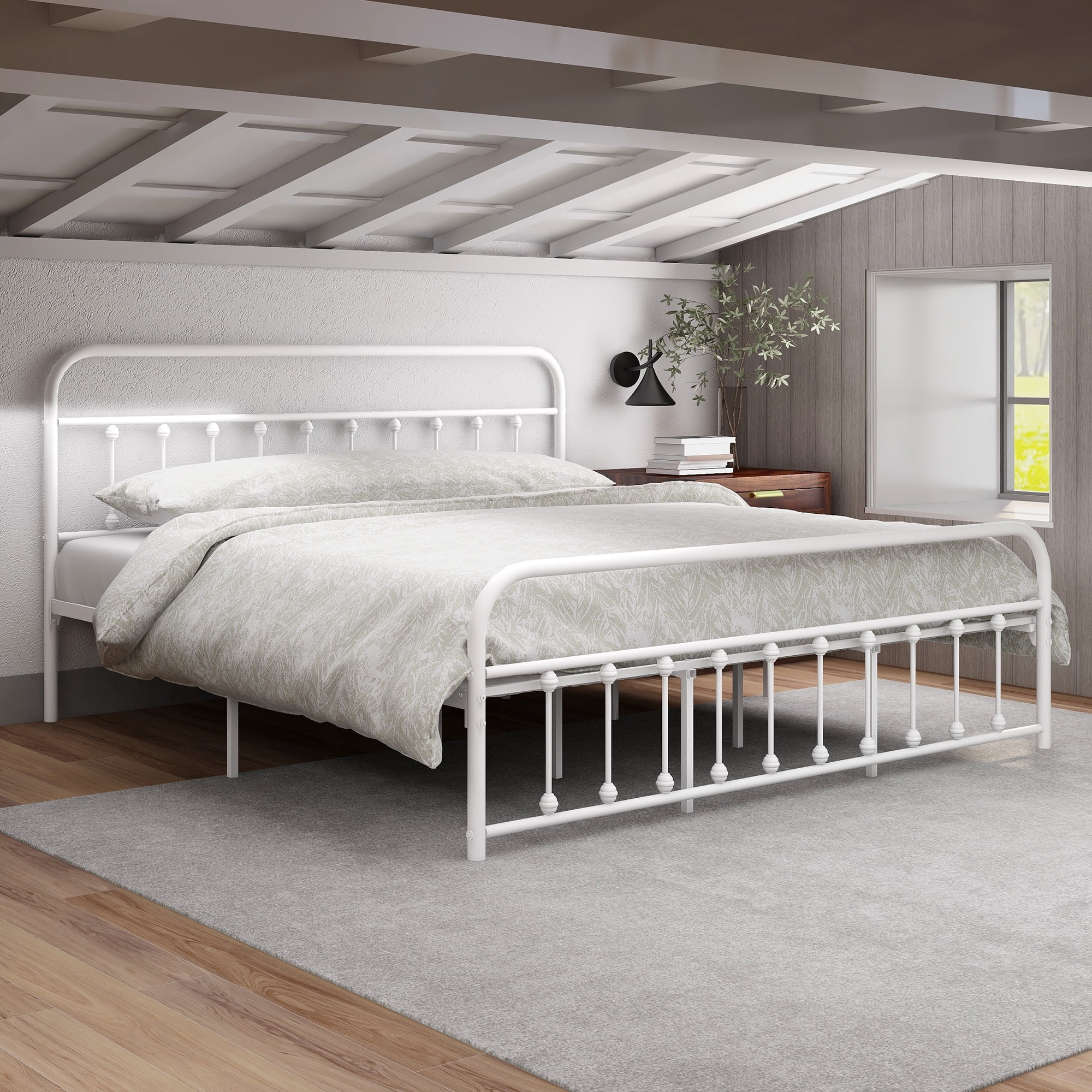 EvinTer Platform Metal King Bed Frame, Suitable for All Ages, White ...