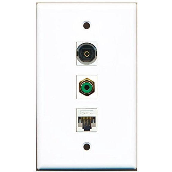 RiteAV - 1 Port RCA Green and 1 Port Toslink and 1 Port Cat5e Ethernet White Wall Plate
