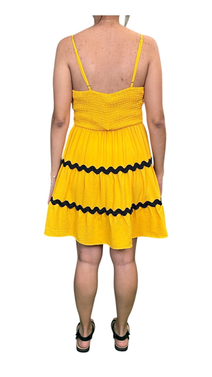 Millenium women's Printed V-neck dress with ric rac lace