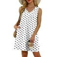 thumbnail image 4 of Odbmxy Sleeveless Womens Mini Dress Sundress V-Neck Woman Dresses Plus Size Holiday Pockets Tank Polka Dots Loose Dresses,White L, 4 of 7