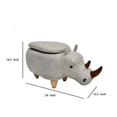 thumbnail image 4 of Saltoro Sherpi Rhinoceros Shape Wooden Storage Ottoman with Fabric Upholstery, Light Gray and Brown, 4 of 5