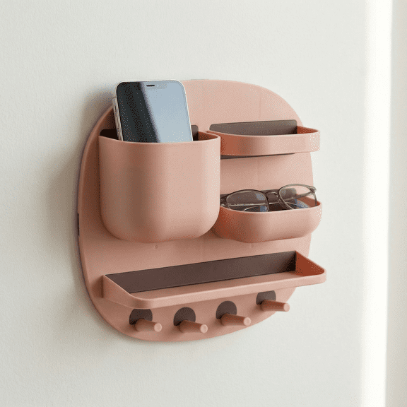 Shelf Floating Caddy Organizer, Pink Floating Shelf – No Drill Wall Mount Stick On Shelves for Bedroom, Adhesive Bedside Caddy for Phone Glasses Remote