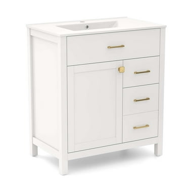 Costway 30" Bathroom Vanity with Sink 2 Drawers 1 Door 1 Flip-out Drawer Solid Wood Legs
