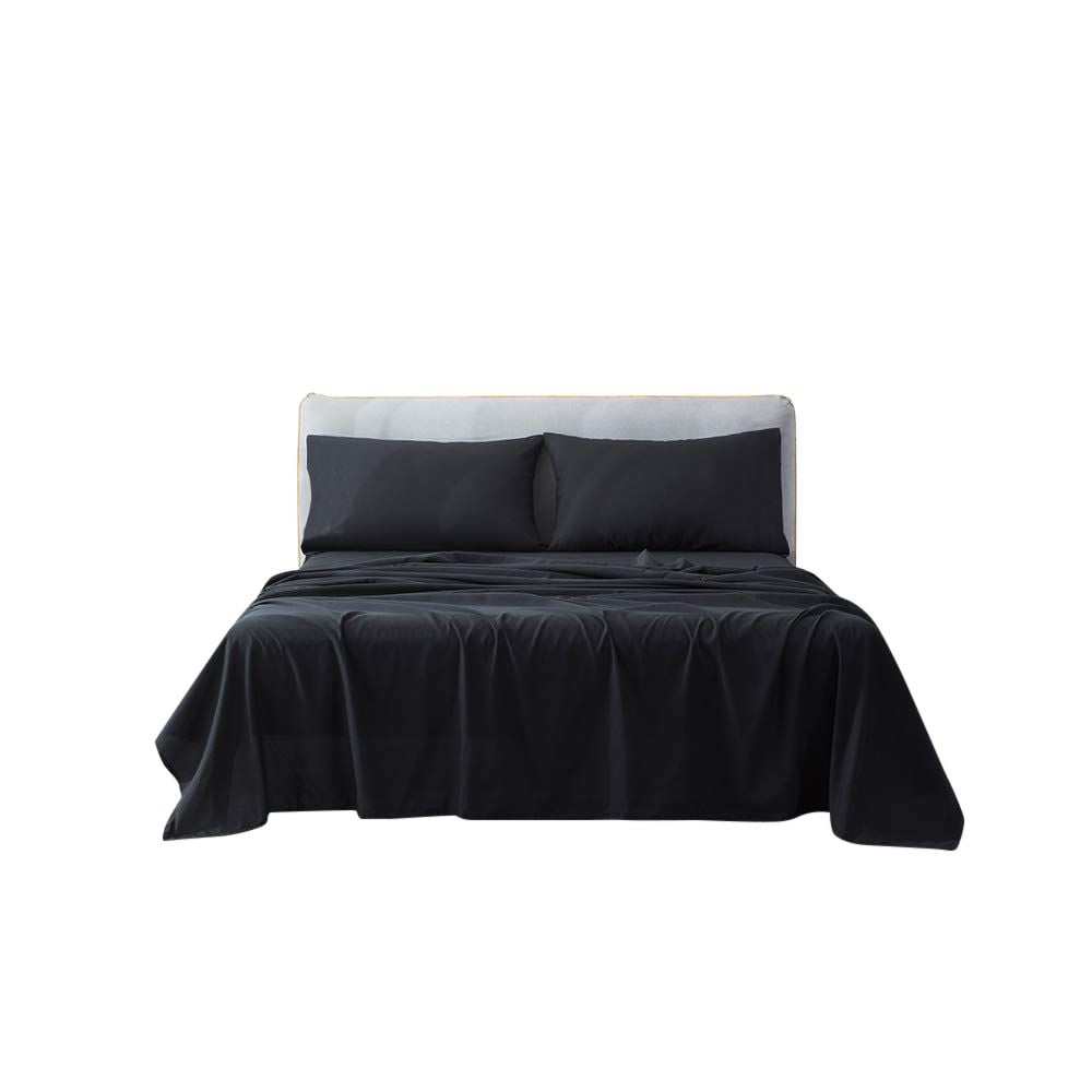 Attached Waterbed Sheet Set King/ Cal King Size Black Solid with 18 Inch Deep Pocket, 1800 ...