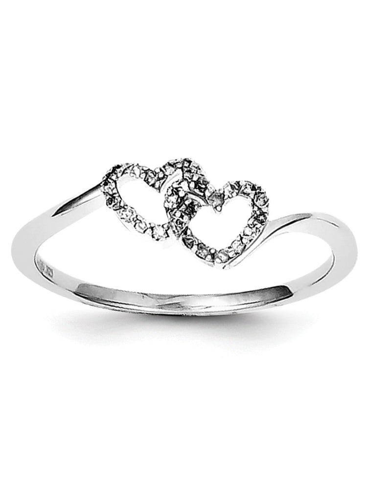 Sterling Silver Diamond Double Heart Promise Ring (2mm) (1/10ct