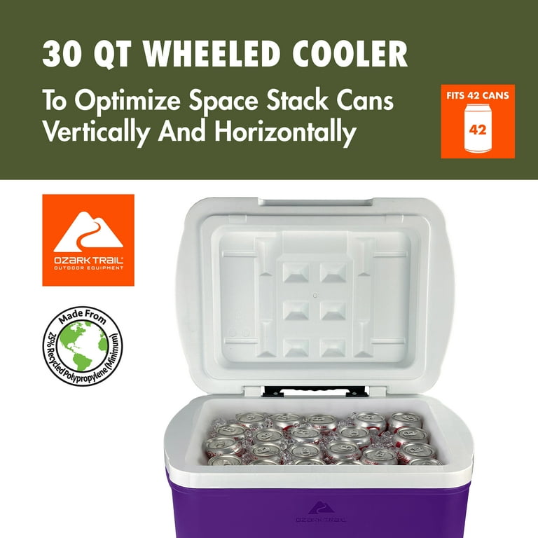 Ozark Trail 30 Quart Capacity Hard Side Wheeled Cooler, 42-Can
