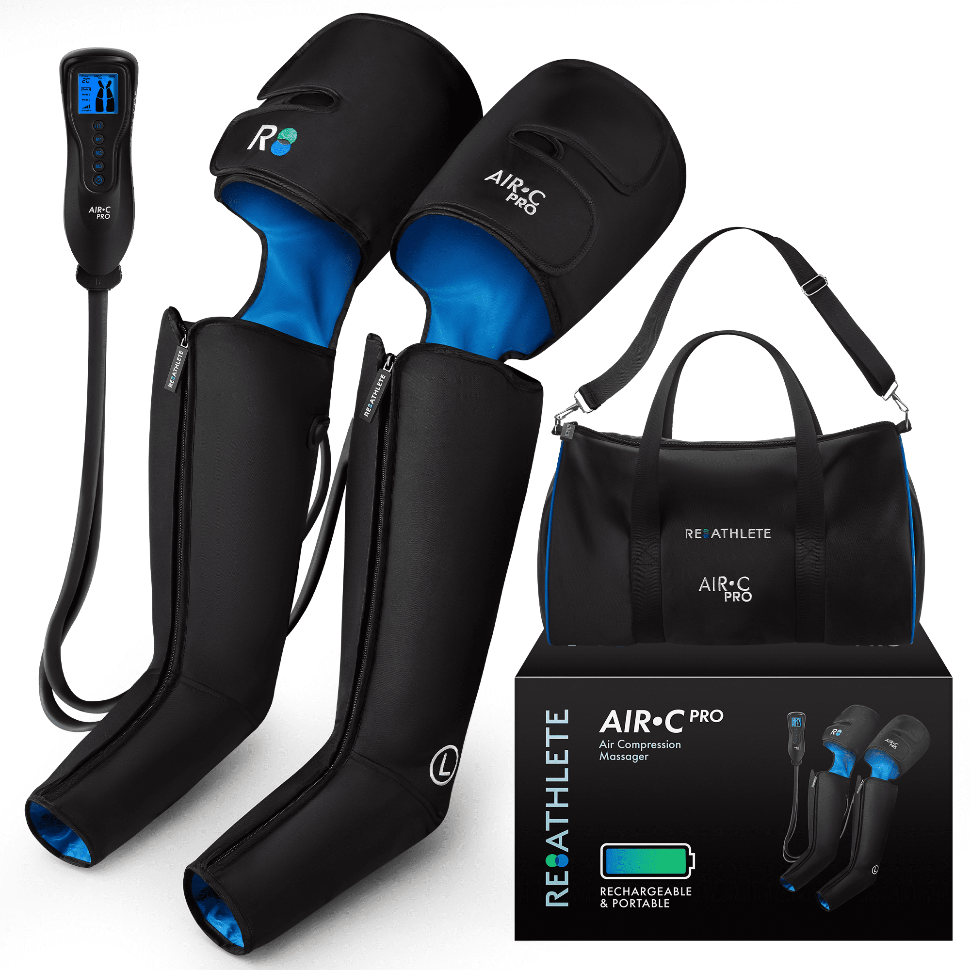 Reathlete Leg Massager for Circulation & Pain Relief - Portable & Cordless, Electric Foot Massagers 1 year warranty + 3 modes & 4 Intensity Levels leg compression massager, Upto 60 minutes running ti