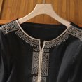 thumbnail image 5 of DeHolifer T-Shirts for Women Cotton Linen 3/4 Sleeve Embroidered Retro Printed Crewneck Casual Loose Blouse Black 2XL, 5 of 8