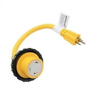 Parkworld 691968A Shore Power Adapter Cord Household 15A 5-15P to RV/Marine 30A (Yellow, 18 inches) 691968-18IN