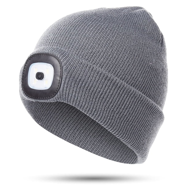 Gorro con luz LED para niños, regalo para niños y niñas, de invierno, suave, cálido, con luz, recargable por USB, 4 LED de alto brillo (gris)