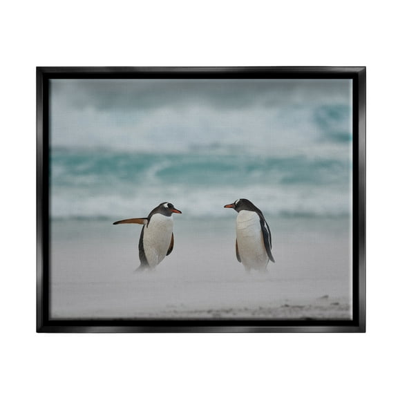 Stupell Industries Penguins on Arctic Beach Animals & Insects Photography Black Floater Framed Canvas Art Print Wall Art, 21 x 17