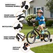 Hykolity Kids Bikes, 16 Inch BMX Style Boys Bicycle Ages 4-6 Years Old, Kids Bicycle for Boys Girls with Training Wheels, Adjustable Seat, Front and Rear Fender, Black