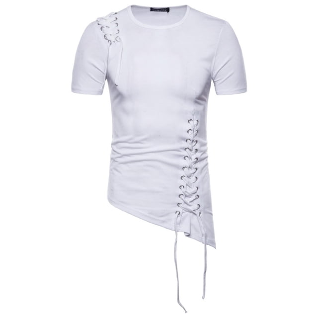 toraway Summer Clothes Men's T Shirts 4X Men's Fashion Spring and Summer Casual Short Sleeved T Shirt Tops Slim Irregular Design Braided Rope Short Sleeved T Shirt XXL