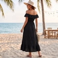 thumbnail image 7 of UDAUDU Women's Midi Dress 2026 Spring Summer Off The Shoulder Satin Wedding Guest Dresses Wrap Party Cocktail Formal Prom Dresses Black XL, 7 of 7