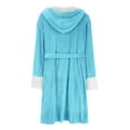 thumbnail image 3 of Plus Size Robe for Women Fleece Terry Cloth Bathrobes with Belt Long Sleeve Cozy Hooded Robes Home Wear Pajamas, Blue, XXXXXL, 3 of 6