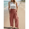 thumbnail image 4 of Airmenty Women Wide Leg Pants Summer Casual Low Waist Loose Drawstring Harem Pants Linen Beach Palazzo with Pockets, 4 of 6