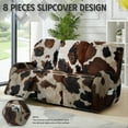 thumbnail image 2 of COEQINE Stretch Recliner Chair Cover Stay in Place 3 Seater Recliner Couch Cover Anti-Slip Reclining Sofa Slipcover with Pocket 8 Pieces for Reclining Chair Brown Black Cow Print, 2 of 8