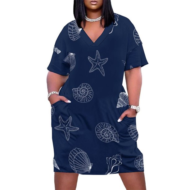 Vestido holgado con bolsillos para mujer vestido de graduación con falda s azul oscuro azul marino blanco inspirado en el hermoso Mar Océano marino costero