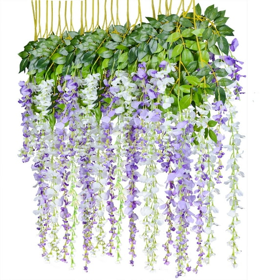 12 Pack 3.6 Feet Artificial Fake Wisteria Garland, 6Pcs Purple Wisteria Flower and 6Pcs White Wisteria Vine Hanging Garland Silk Flowers String Home Party Wedding Decor