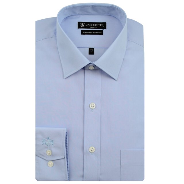 Manchester Camisa de Vestir Regular Fit Azul, 15.5" Cuello 33" Manga Manchester 5000U