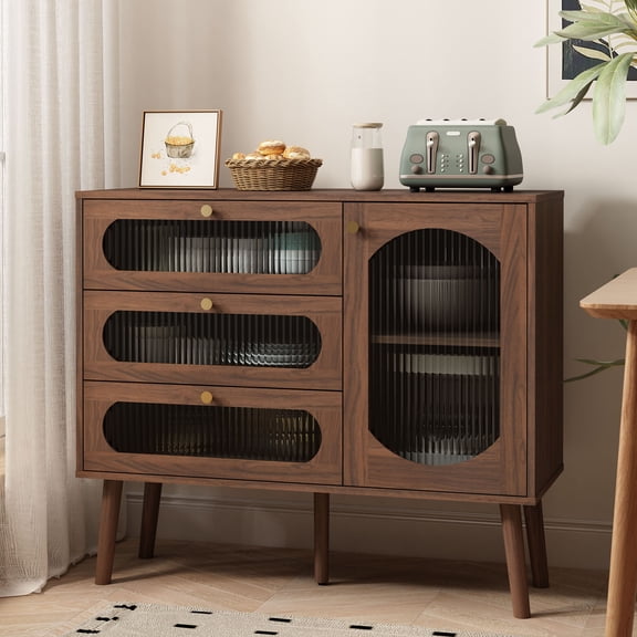 S-HOME Natural Accent Cabinet with 3 Drawers and 1 Door, Wooden Storage Solution for Living Room and Entryway, Eco-Friendly Material