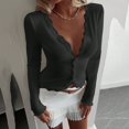 thumbnail image 4 of Cardigan for Women Summer, Solid Color V-Neck Lace Panel Ribbed Long Sleeve T-Shirt Top, Women's Cardigan, 4 of 9