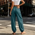 thumbnail image 6 of Zynoxe Womens Cotton Linen Pants Casual Pleated Elastic Waisted Drawstring Baggy Pants with Pockets Lounge Loose Fit Beach Vacation Pants Navy S, 6 of 8