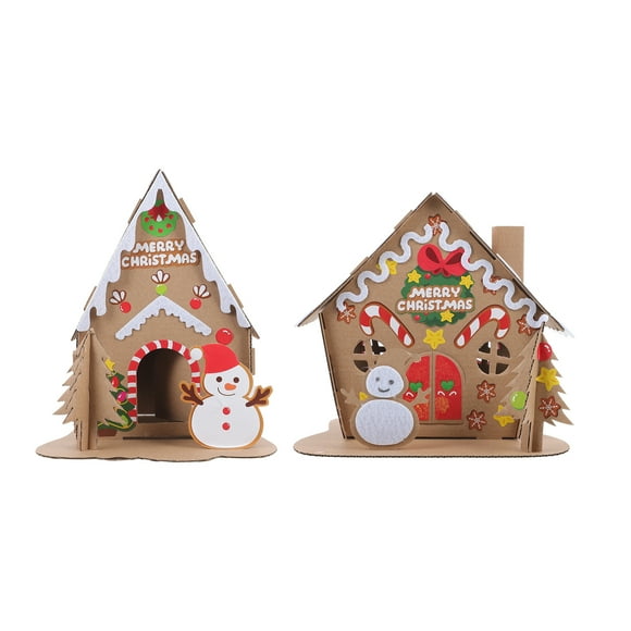 CIMAXIC Noël 2 Ensembles Noël Bricolage Chalet Cadeau Créatif Xmas Petite Maison en Carton pour Enfants Jouant,7.09"X7.09"X5.91 Pouces