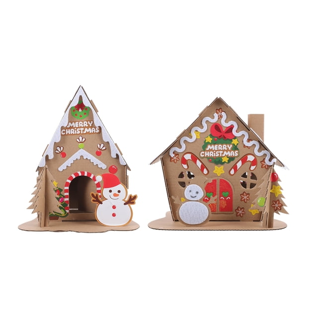 2 Sets Christmas DIY Cottage Creative Gift Xmas Cardboard Small House for Kids Playing