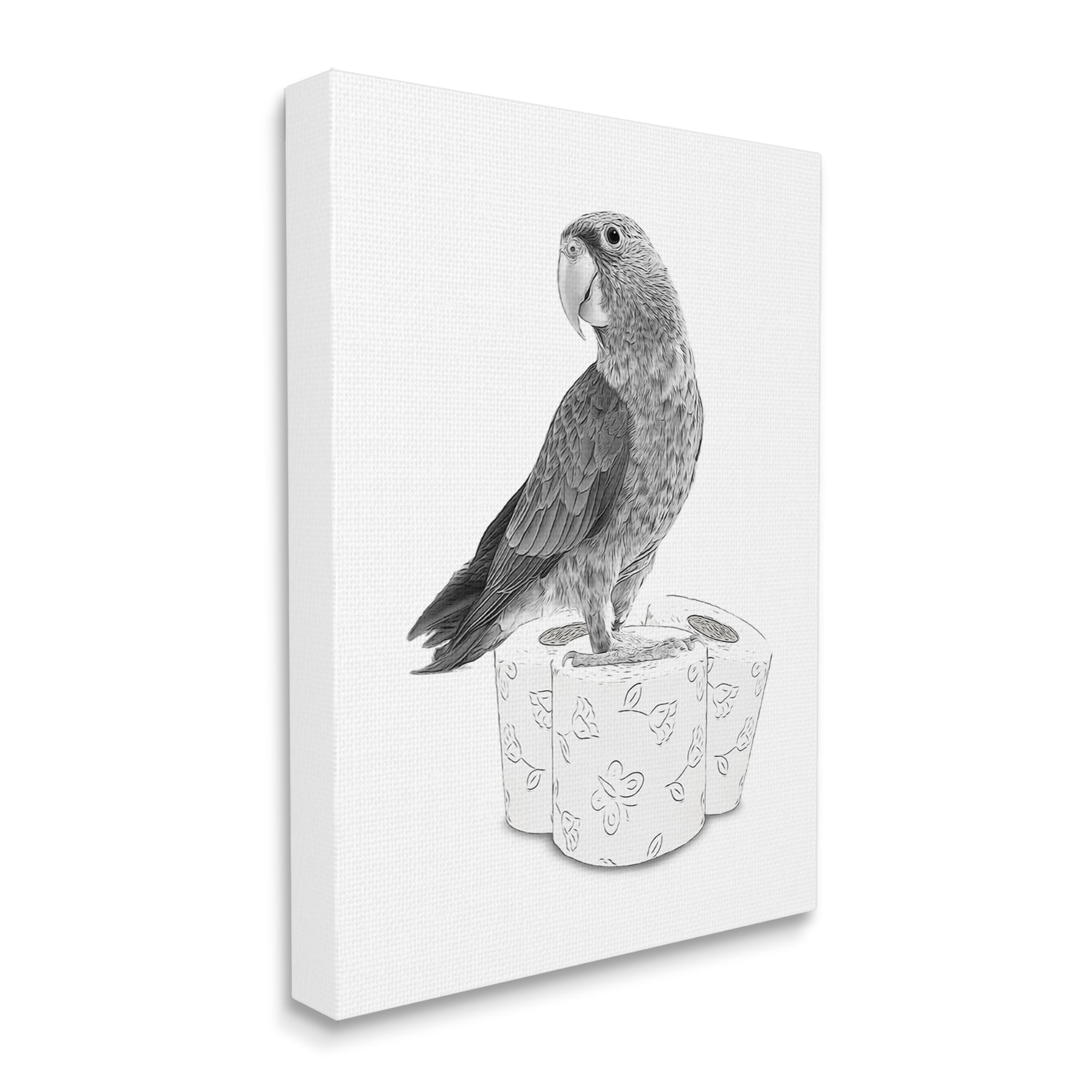 Stupell Industries Parrot & Toilet Paper Bathroom Animals & Insects Painting Gallery Wrapped Canvas Print Wall Art